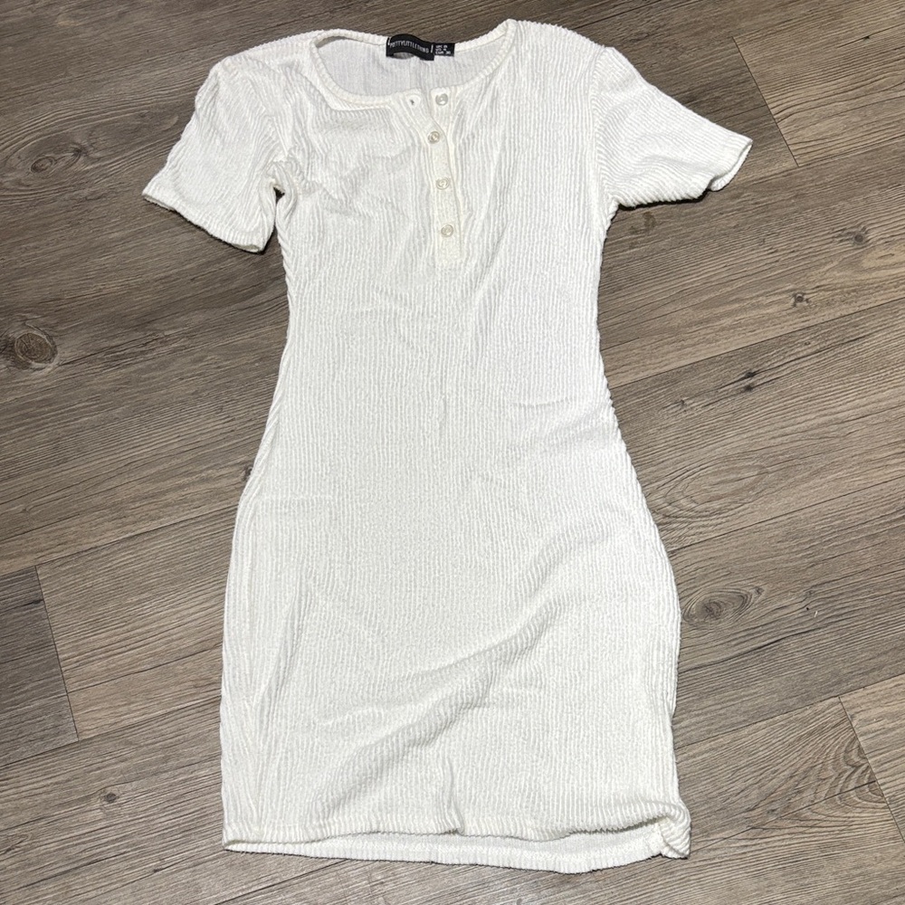 Fashion Nova Cream Button-Up Mini Dress